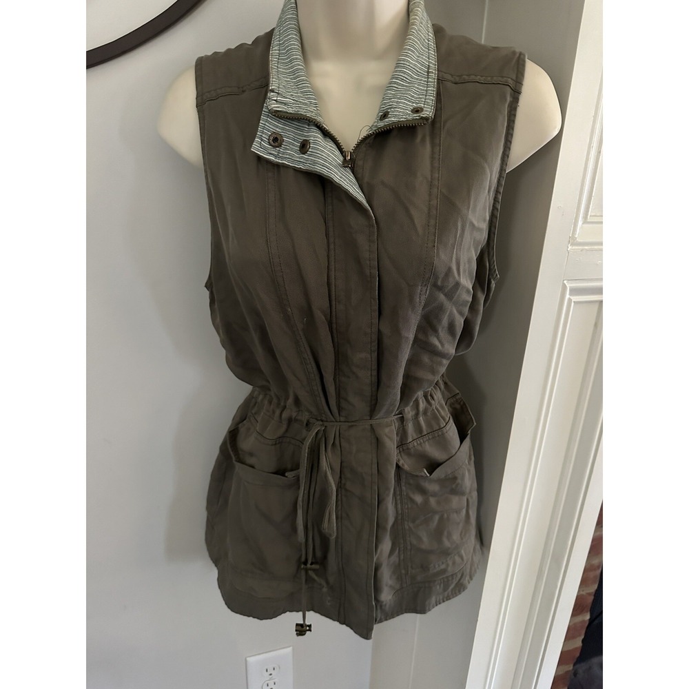Skies Are Blue Womens Small Army Green Drawstring Utility Vest 21828
